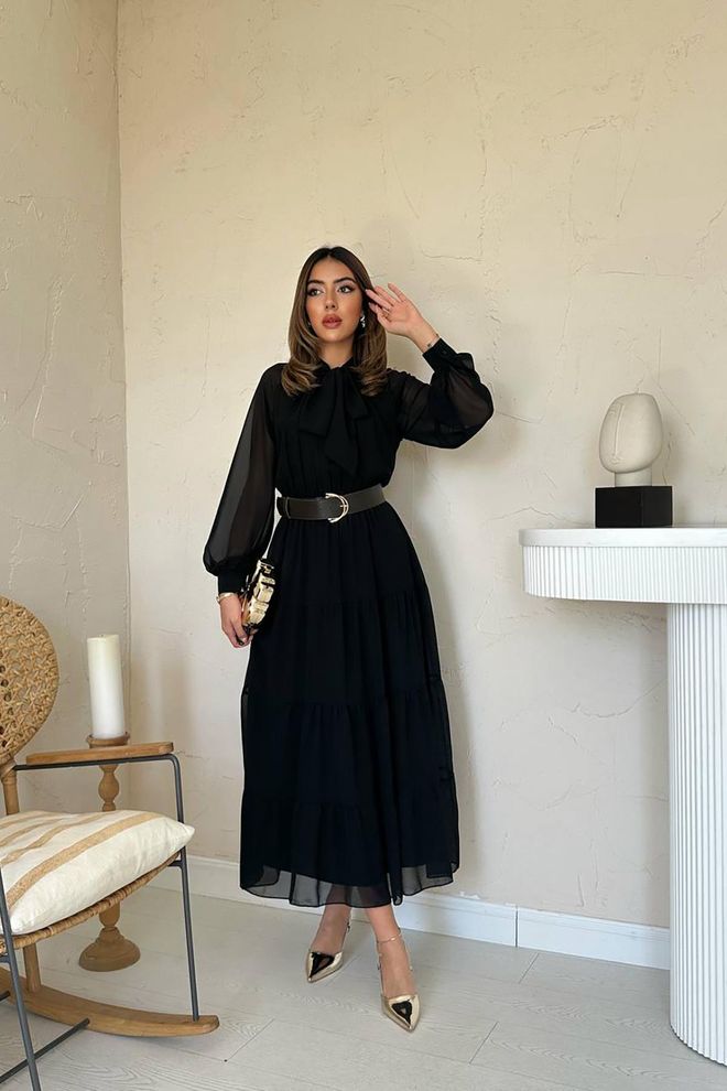 Elisa Black Modest Elegant Formal A Line Maxi Dress Wholesale Clothing Modest