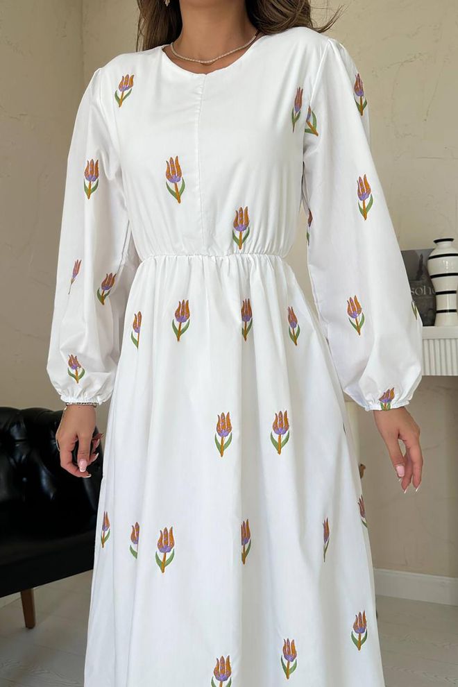 L&C Robe Blanche Cintrée Et Évasée À Motif Floral Vêtements en gros Décontracté