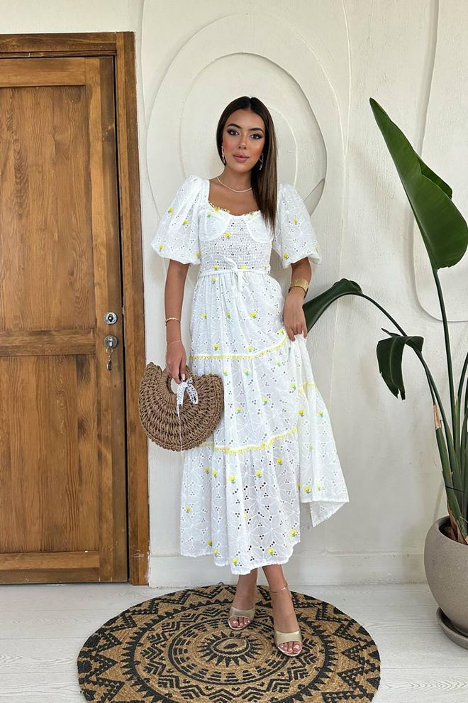 L&C Elegante Witte Fit And Flare Jurk Groothandel Kleding Elegant