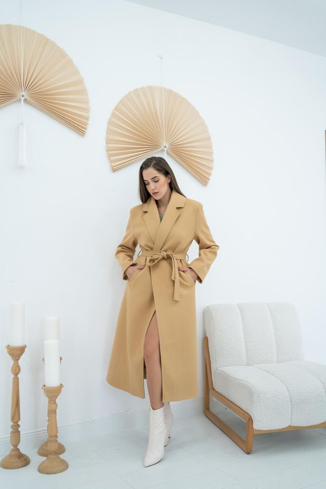 Elisa Cappotto Midi Con Cintura Cammello Abbigliamento all'ingrosso Casuale