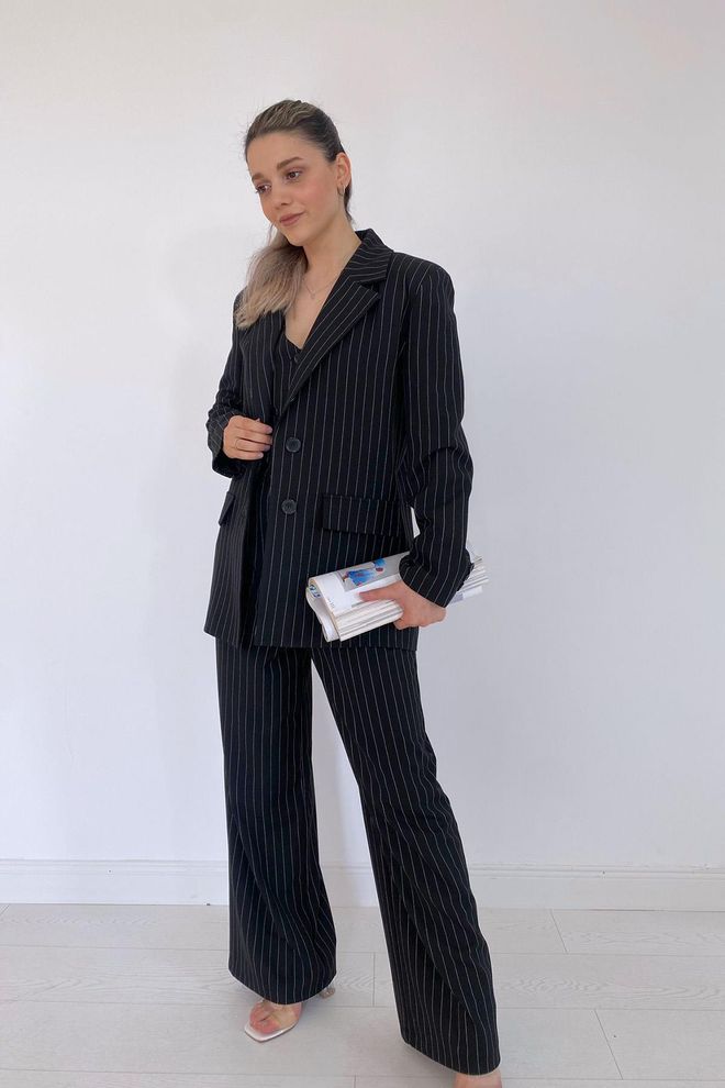 Elisa Set Giacca Gilet E Pantaloni A Righe Nero Abbigliamento all'ingrosso Formale