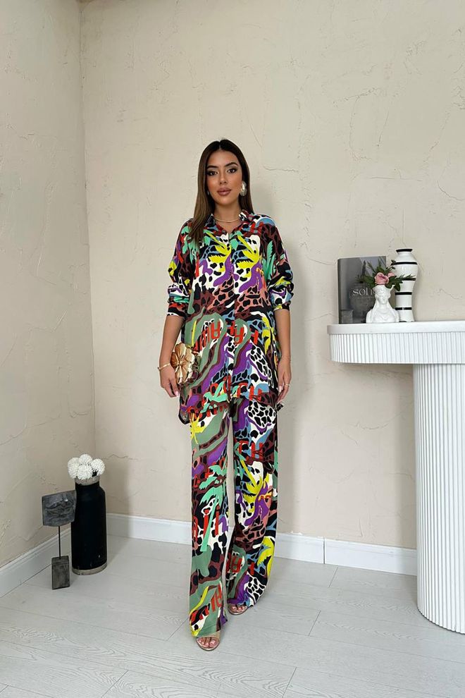 Elisa Set Camicia E Pantaloni Con Motivi Digitali Multicolore Abbigliamento all'ingrosso Casuale