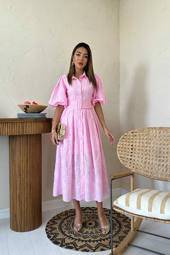 Elisa Veleprodajna Ružičasta Plisirana Balkonska Haljina Veleprodaja odjeće Ležerni