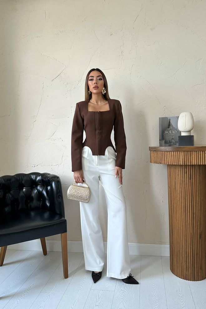 Elisa Brown Elegant Single Breasted Blazer Jacket Wholesale Clothing Vintage