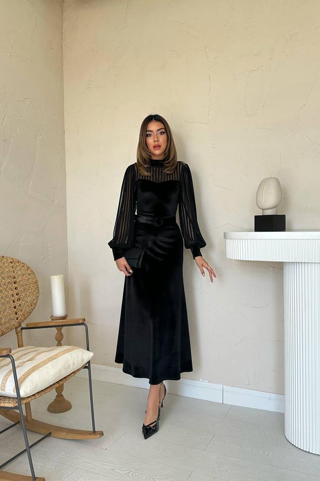 Elisa Black Elegant Formal A Line Dress Wholesale Clothing Modest