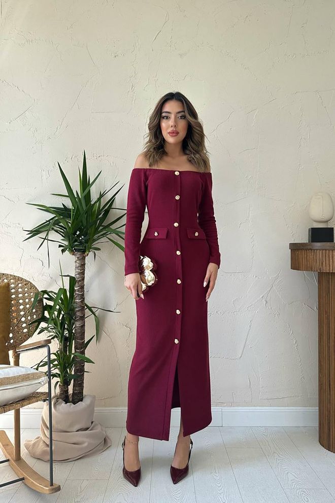Elisa Bordeauxrot Elegantes Bodycon Maxi Kleid Großhandelskleidung Sexy