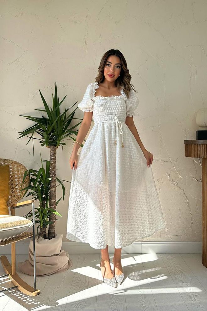 Elisa Vestido Branco Elegante Fit And Flare Maxi Roupas por atacado Modesto