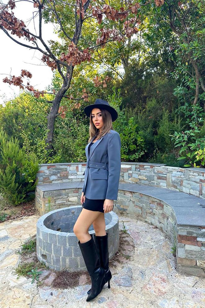 Elisa Jacket With Pocket Flap And Belt Smoke Wholesale Clothing Fall