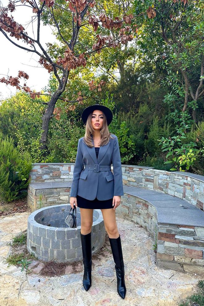 Elisa Jacket With Pocket Flap And Belt Smoke Wholesale Clothing 2