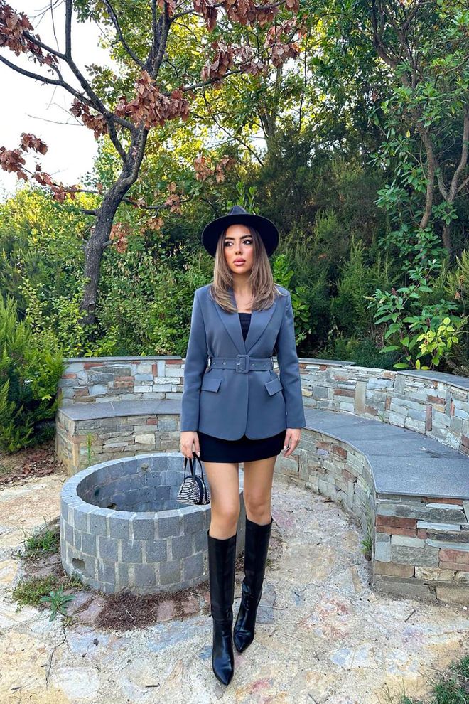 Elisa Jacket With Pocket Flap And Belt Smoke Wholesale Clothing No Fabric