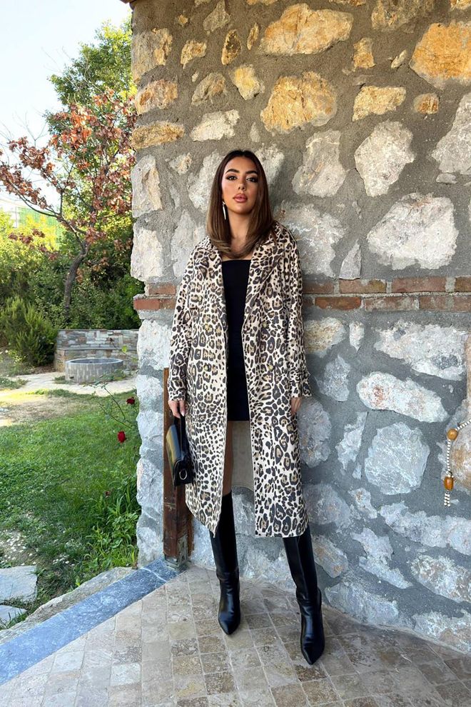 Elisa Front And Back Cape Coat Leopard Wholesale Clothing Elegant
