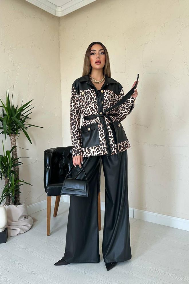 Elisa Black Elegant Leopard Print Set Wholesale Clothing Casual