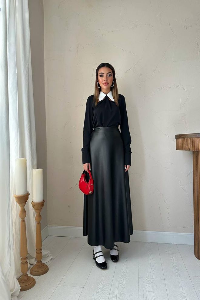 Elisa Black Flared Maxi Skirt With High Waist Wholesale Clothing Modest
