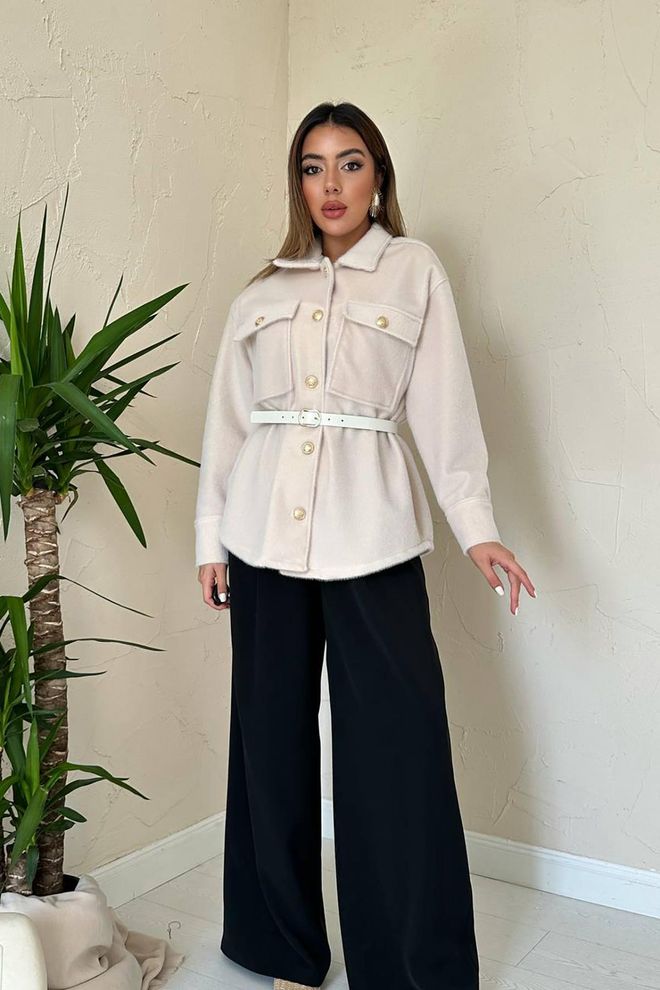 Elisa Camicia Beige Con Collo Dentellato E Maniche Lunghe Abbigliamento all'ingrosso Modesto