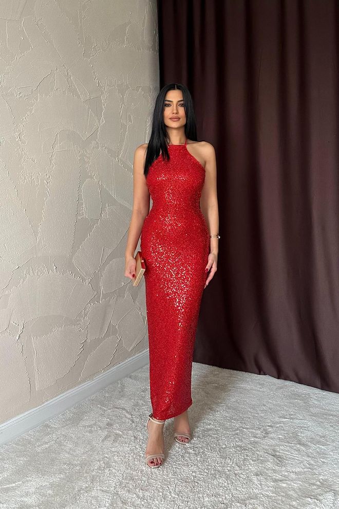 Elisa Red Sequined Glam Sheath Dress Wholesale Clothing Sexy