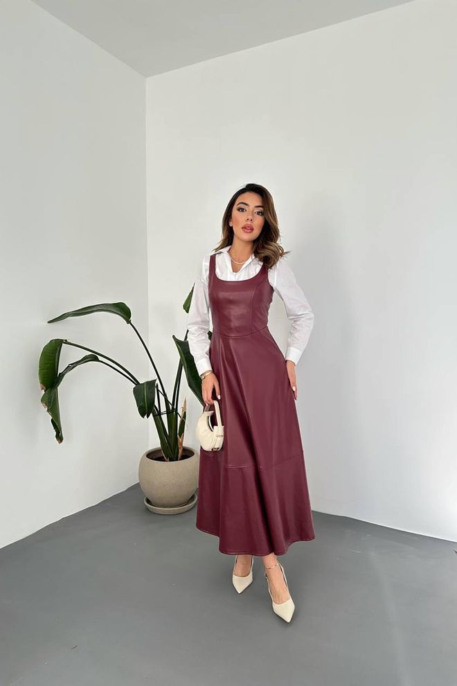 Elisa Elegante Vestito Bordeaux Fit And Flare Abbigliamento all'ingrosso Modesto