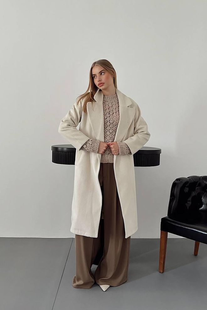 Elisa Long Coat Ecru Wholesale Clothing Casual