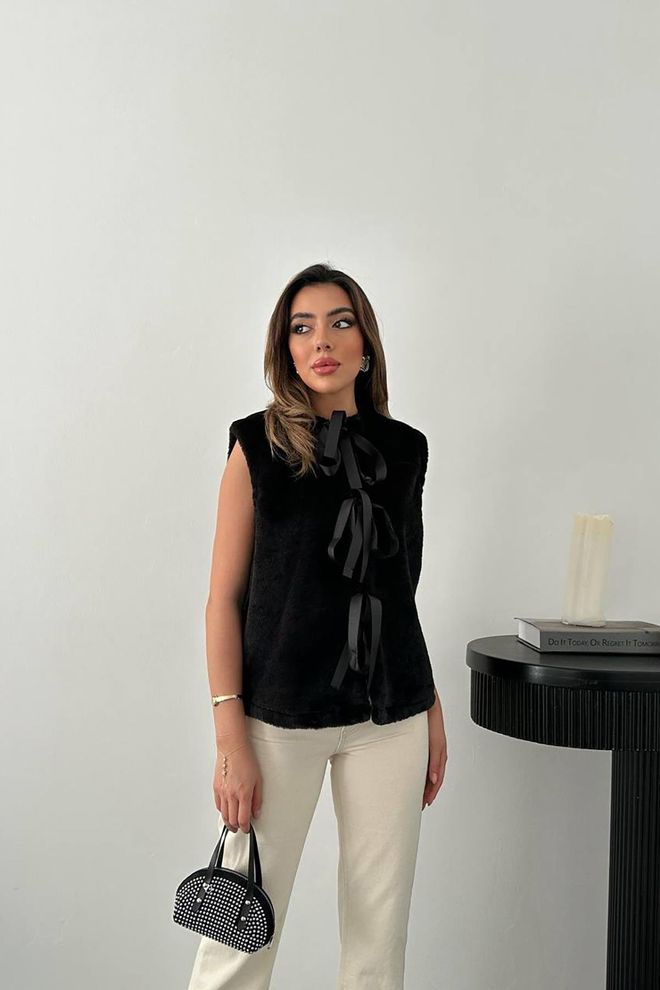 Elisa Chaleco De Felpa Con Lazo Negro Ropa al por mayor Formal