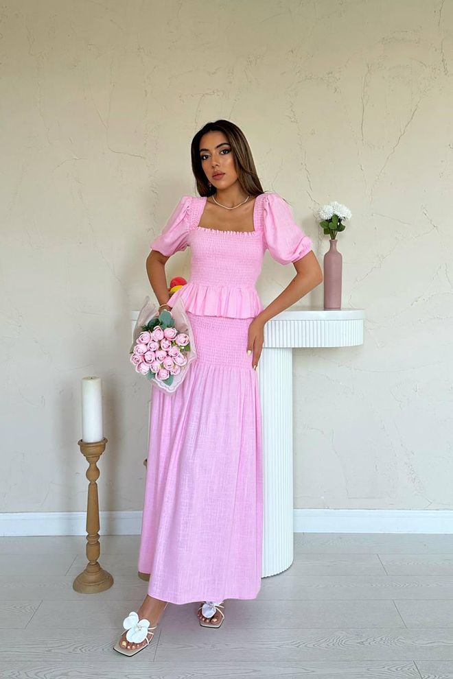 Elisa Pink Elegant Fitted Maxi Skirt Set Wholesale Clothing Casual