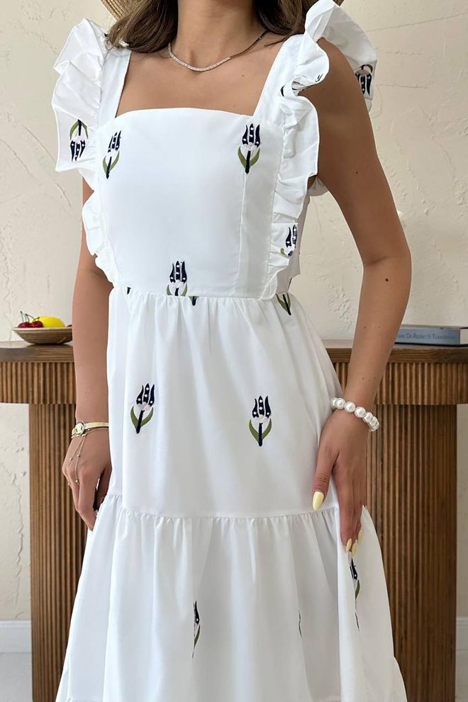 L&C Белое Бохо Платье А силуэта С Рукавами Из Оборок Оптовая продажа одежды День рождения