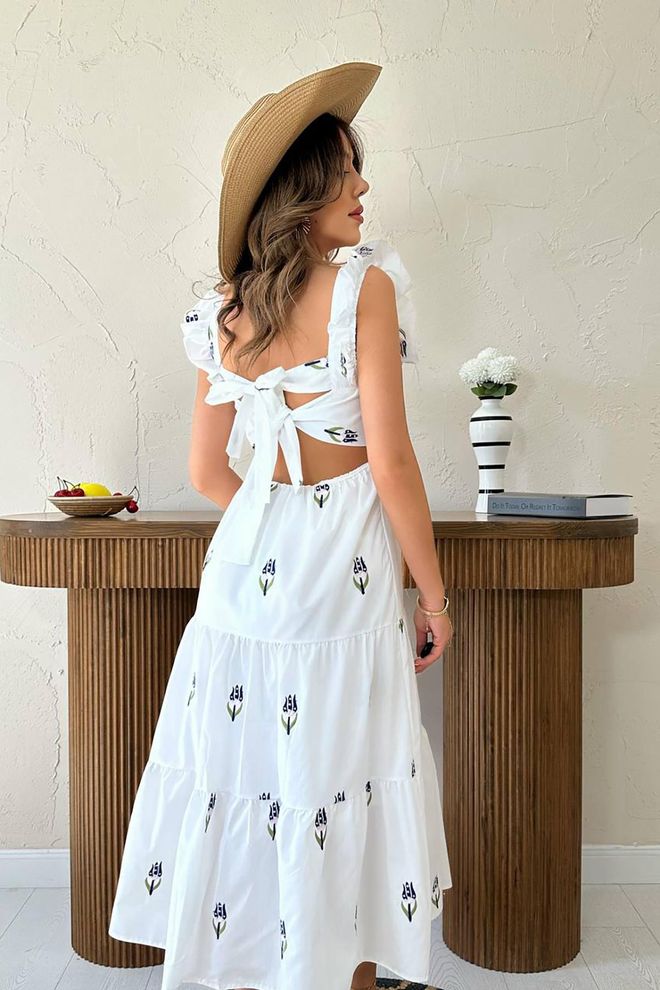 L&C Белое Бохо Платье А силуэта С Рукавами Из Оборок Оптовая продажа одежды Лето