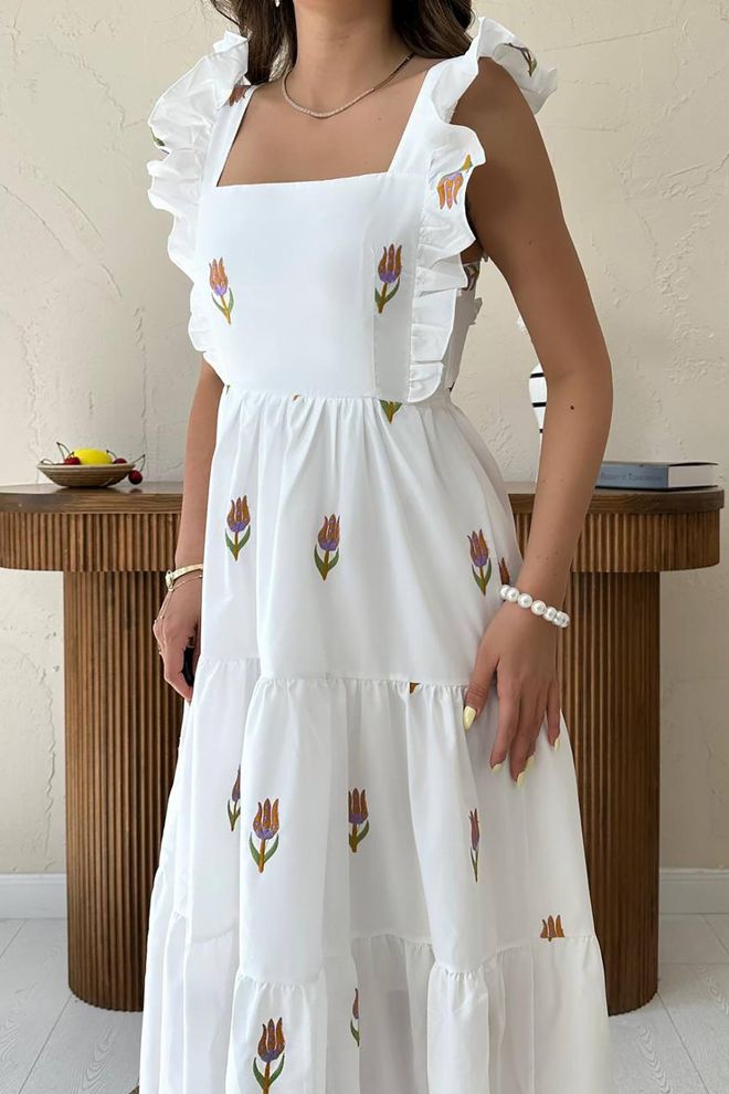 L&C Белый Бохо Цветочный Одеваться А силуэт Миди Оптовая продажа одежды Лето