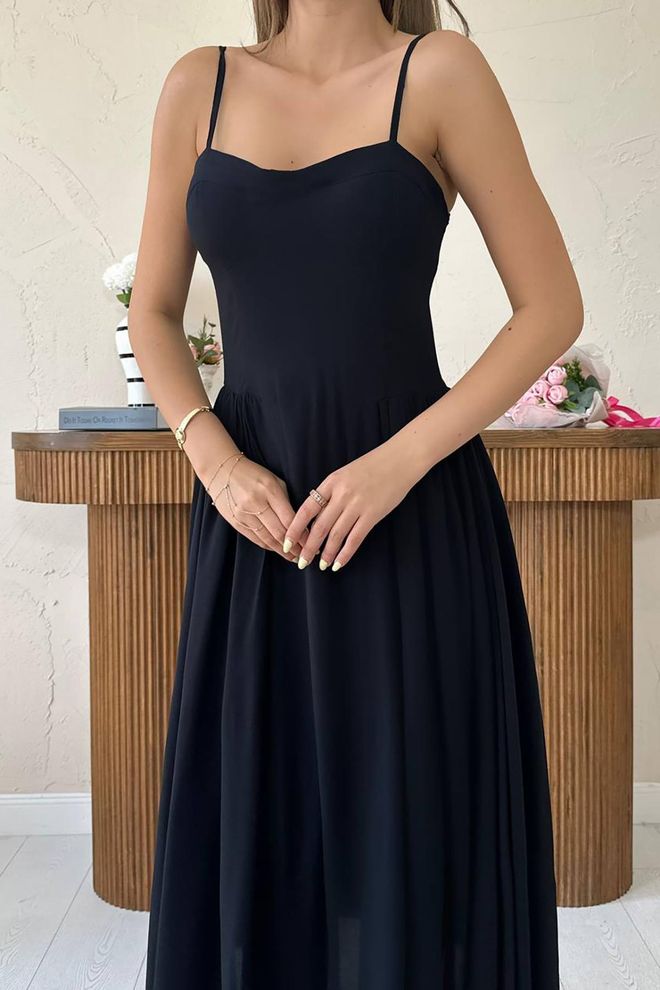 L&C Czarna Elegancka Sukienka Fit And Flare Hurtowa sprzedaż odzieży Wiosna