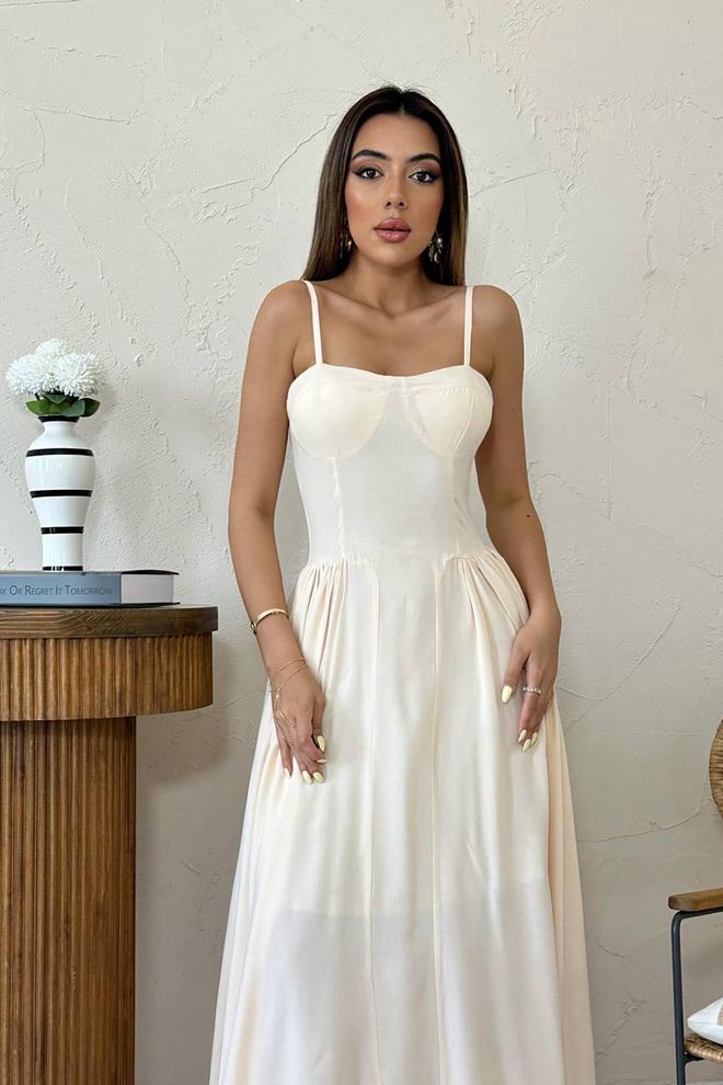 L&C Elegancka Beżowa Sukienka Fit And Flare Hurtowa sprzedaż odzieży Urodziny