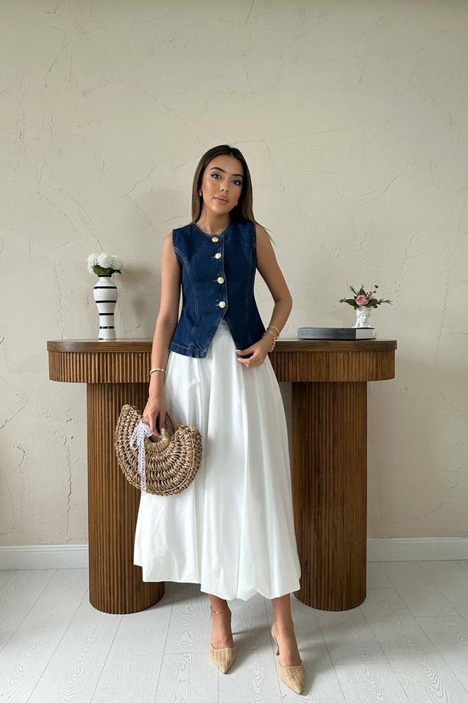Elisa Μπλε Εφαρμοστό Casual Κομψό Preppy Αμάνικο Μπλουζάκι Χονδρικό εμπόριο ενδυμάτων Casual