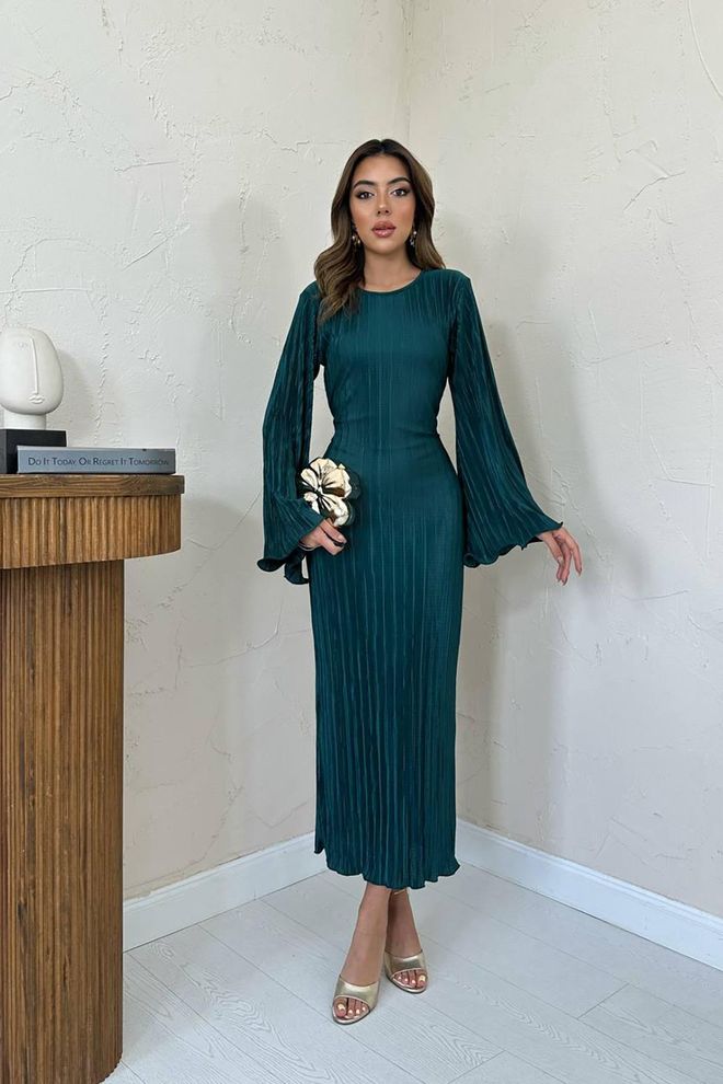 Elisa Vestito A Guaina Formale Elegante Verde Abbigliamento all'ingrosso Modesto