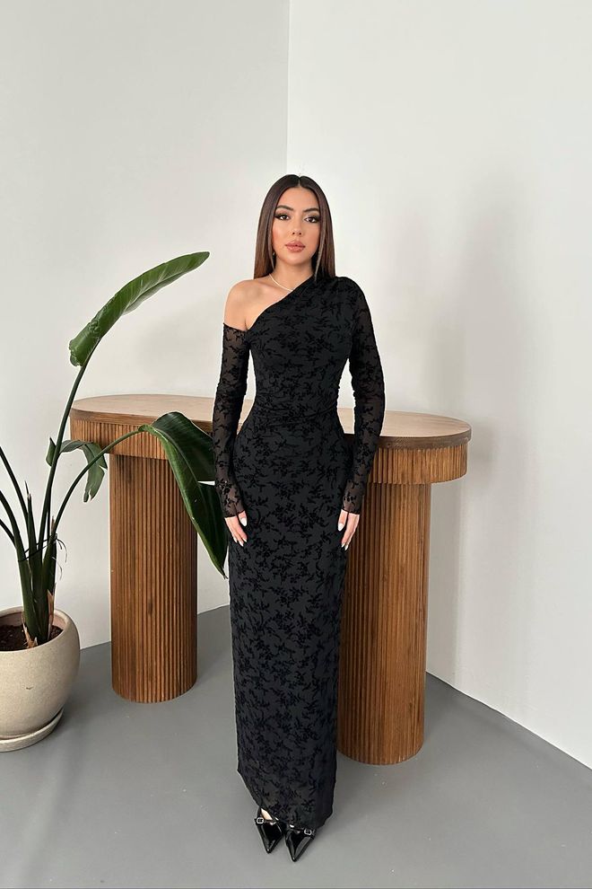 Elisa Vestito A Guaina Elegante Nero Con Collo A Una Spalla Abbigliamento all'ingrosso Sexy