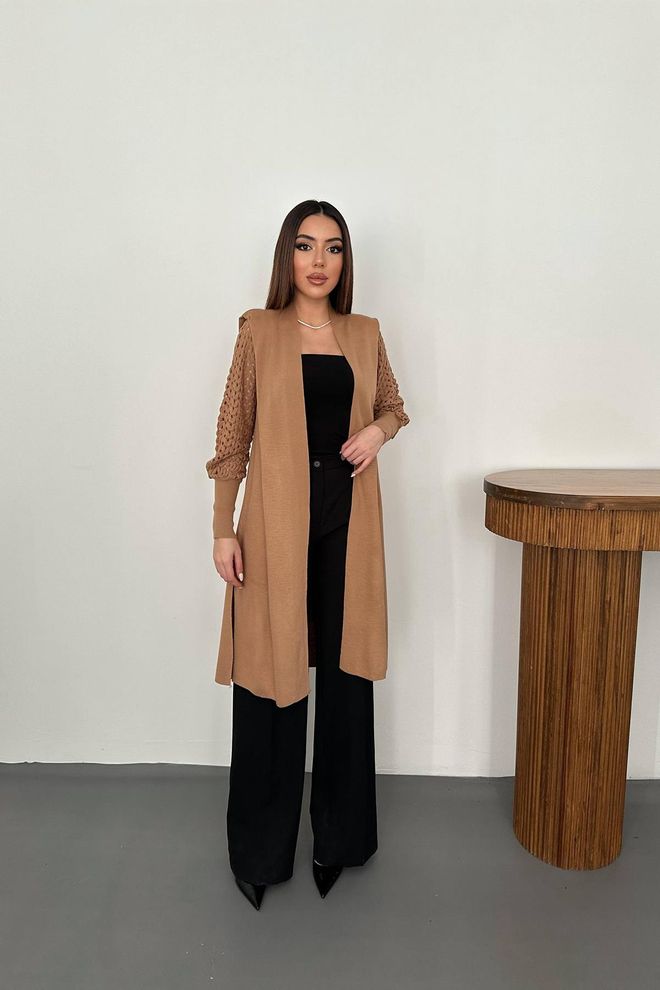 Elisa Veleprodajna Pletena Jopica S Kamelimi Rokavi Oblačila na debelo 0