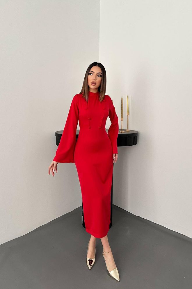 Elisa Eleganten Rdeč Plašč Z Zvonastimi Rokavi Oblačila na debelo Seksi