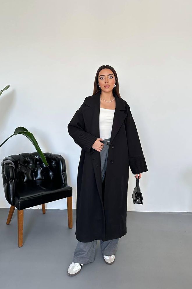 Elisa Coat With Cuff Detail Black Wholesale Clothing Formal