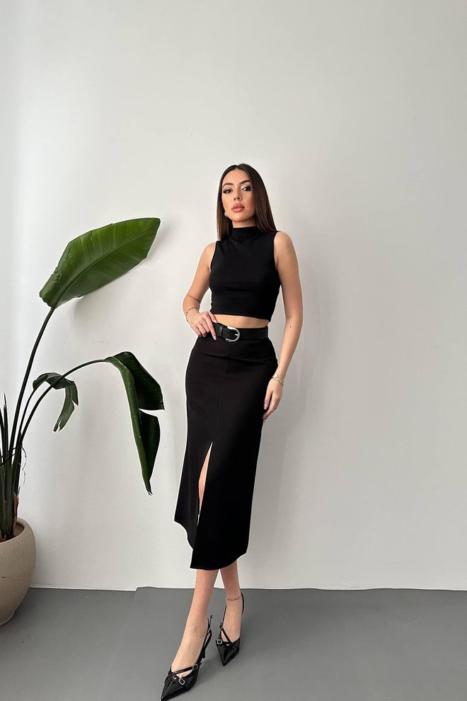 Elisa Buttoned Jacket And Skirt Set Black Wholesale Clothing Formal