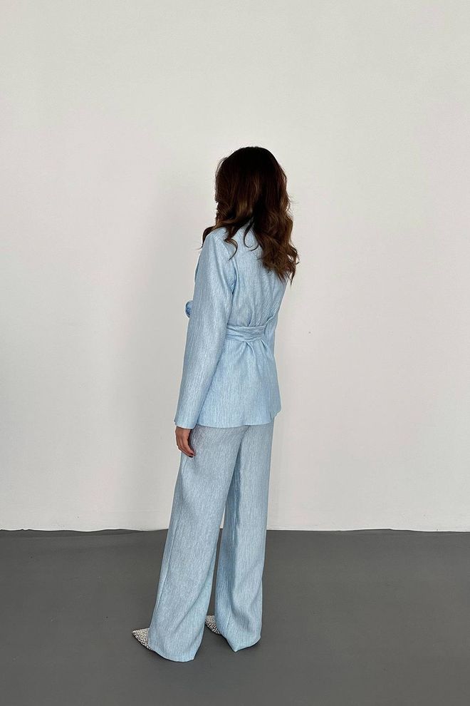 Elisa Cinturón Chaqueta Y Pantalones Traje Brillante Azul Ropa al por mayor Formal