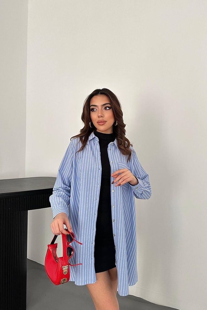 Elisa Wholesale Blue Striped Long Shirt Wholesale Clothing Casual
