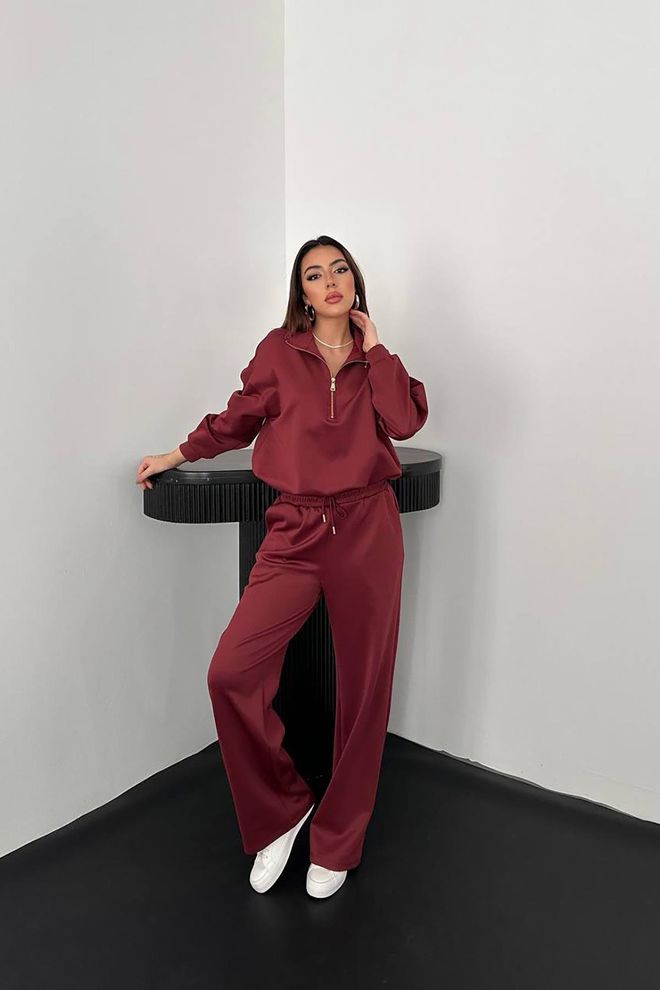 Elisa Claret Red Casual Sport Streetwear Set Wholesale Clothing Casual
