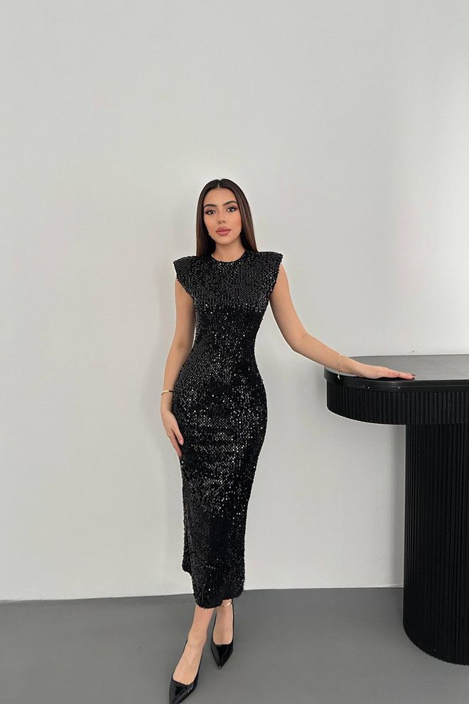 Elisa Black Elegant Sequined Sheath Dress Wholesale Clothing Sexy