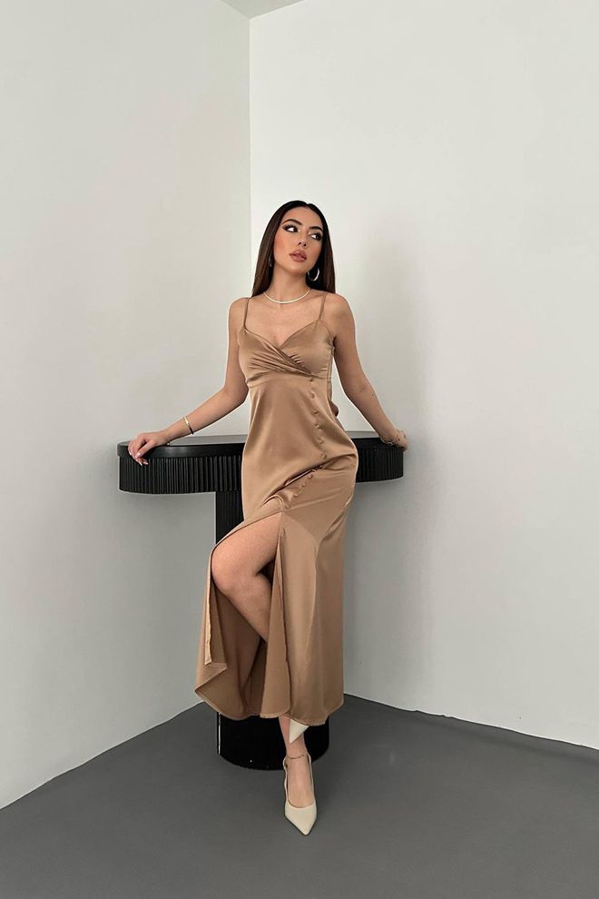 Elisa Khaki Elegant Sexy Slip Dress Wholesale Clothing Sexy