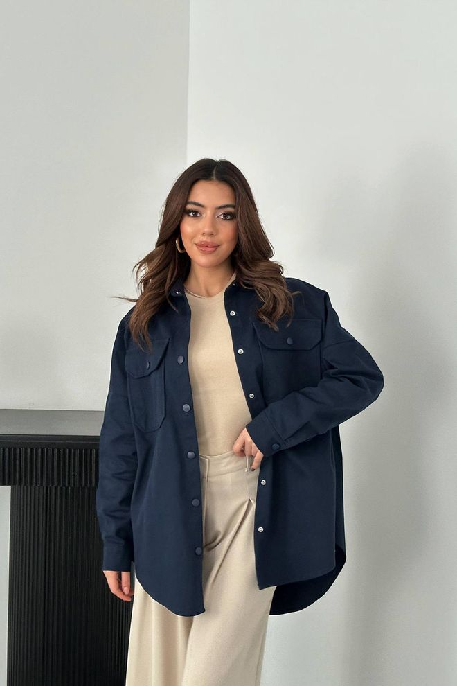 Elisa Camisa Azul Marino Casual Oversized Ropa al por mayor 1