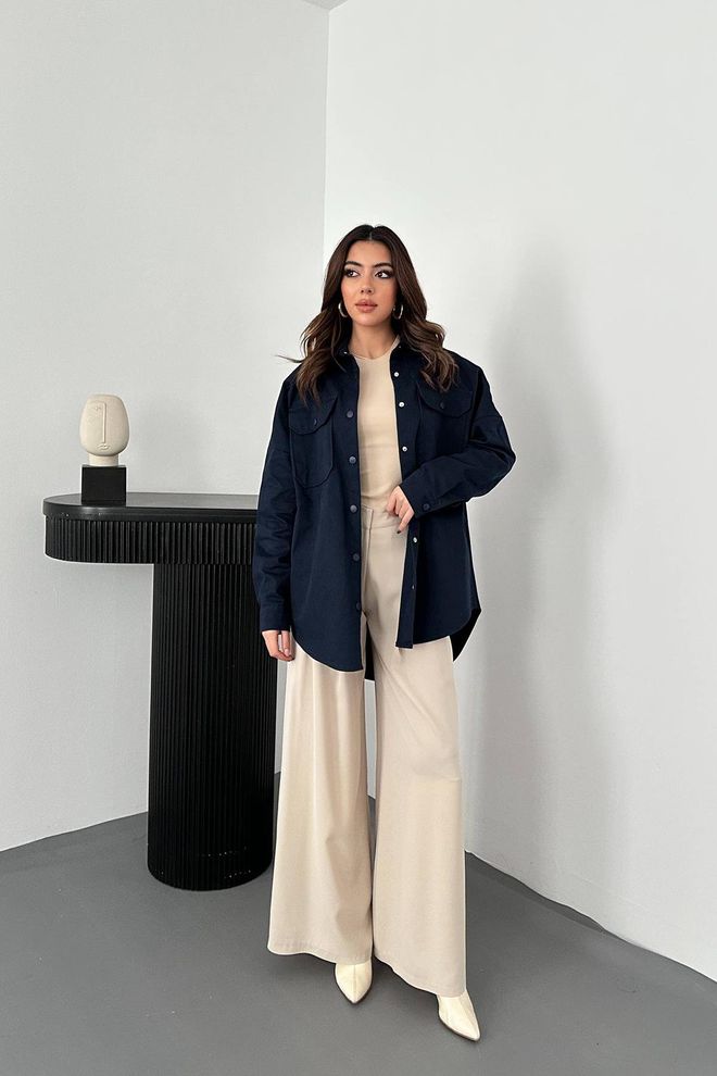 Elisa Camisa Azul Marino Casual Oversized Ropa al por mayor Salón