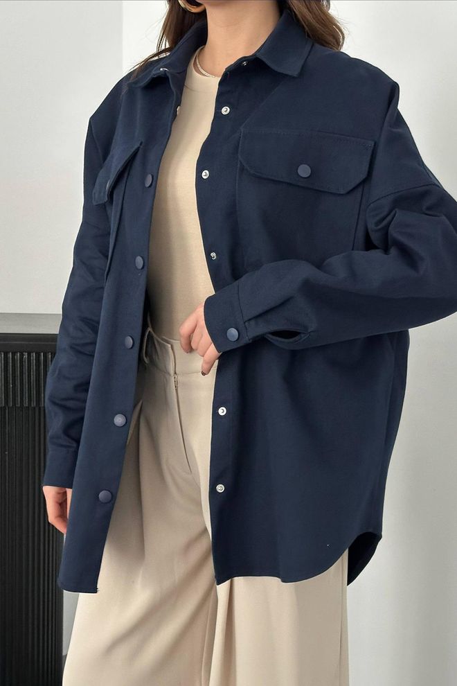 Elisa Camisa Azul Marino Casual Oversized Ropa al por mayor Ropa de calle