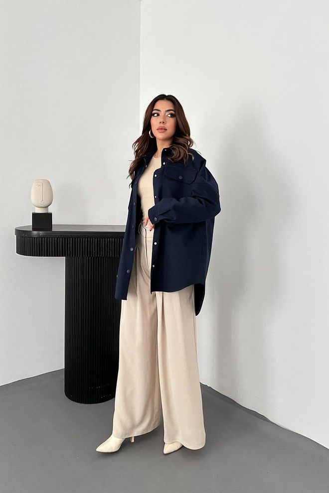 Elisa Camisa Azul Marino Casual Oversized Ropa al por mayor Primavera