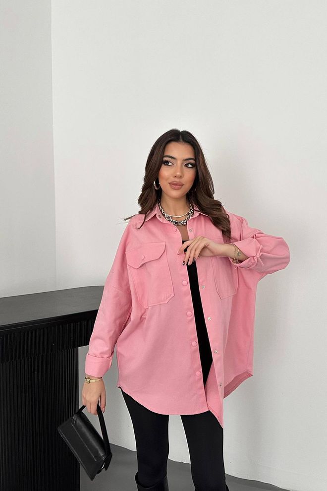 Elisa Camisa Rosa Con Cuello Entallado Y Ajuste Oversize Ropa al por mayor Casual