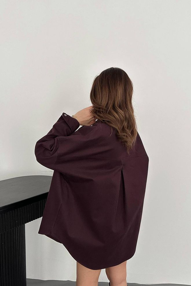 Elisa Bordeaux Übergroßes Geknöpftes Hemd Mit Hohem Kragen Lang Großhandelskleidung 5