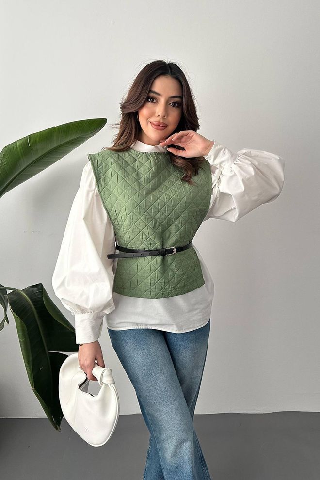 Elisa Zelená Elegantná Neformálna Súprava S Prešívaným Vzorom Veľkoobchod s oblečením 1