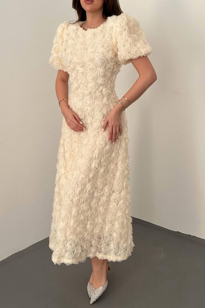 Elisa Béžové Elegantné Áčkové Šaty S Kvetinovým Vzorom Veľkoobchod s oblečením Jar