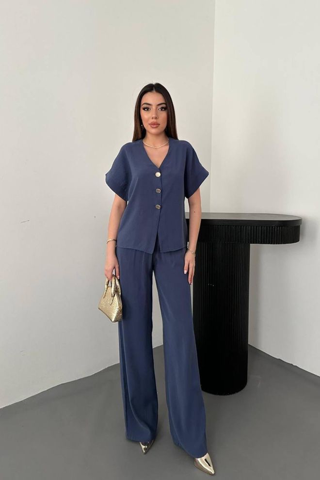 Elisa Navy Blue Elegant Formal Casual Set Wholesale Clothing Casual