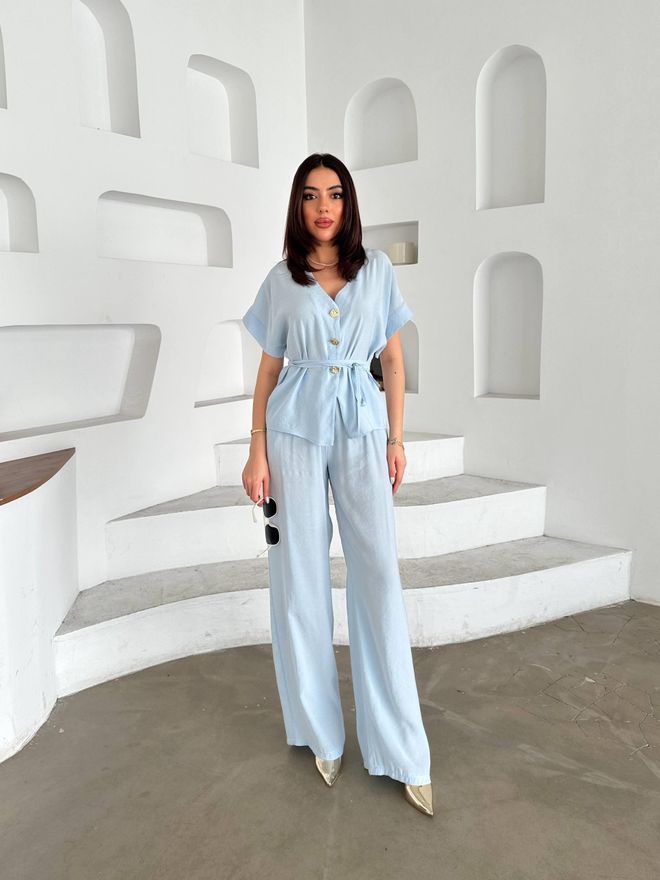 Elisa Синий Поставил Элегантный Повседневный Палаццо Оптовая продажа одежды Повседневный